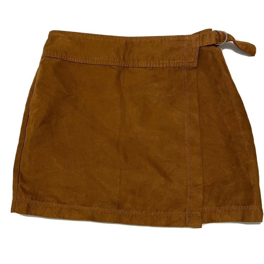 Hollister Brown Faux Suede Mini Skirt Size 3 Side Zip Side Buckle